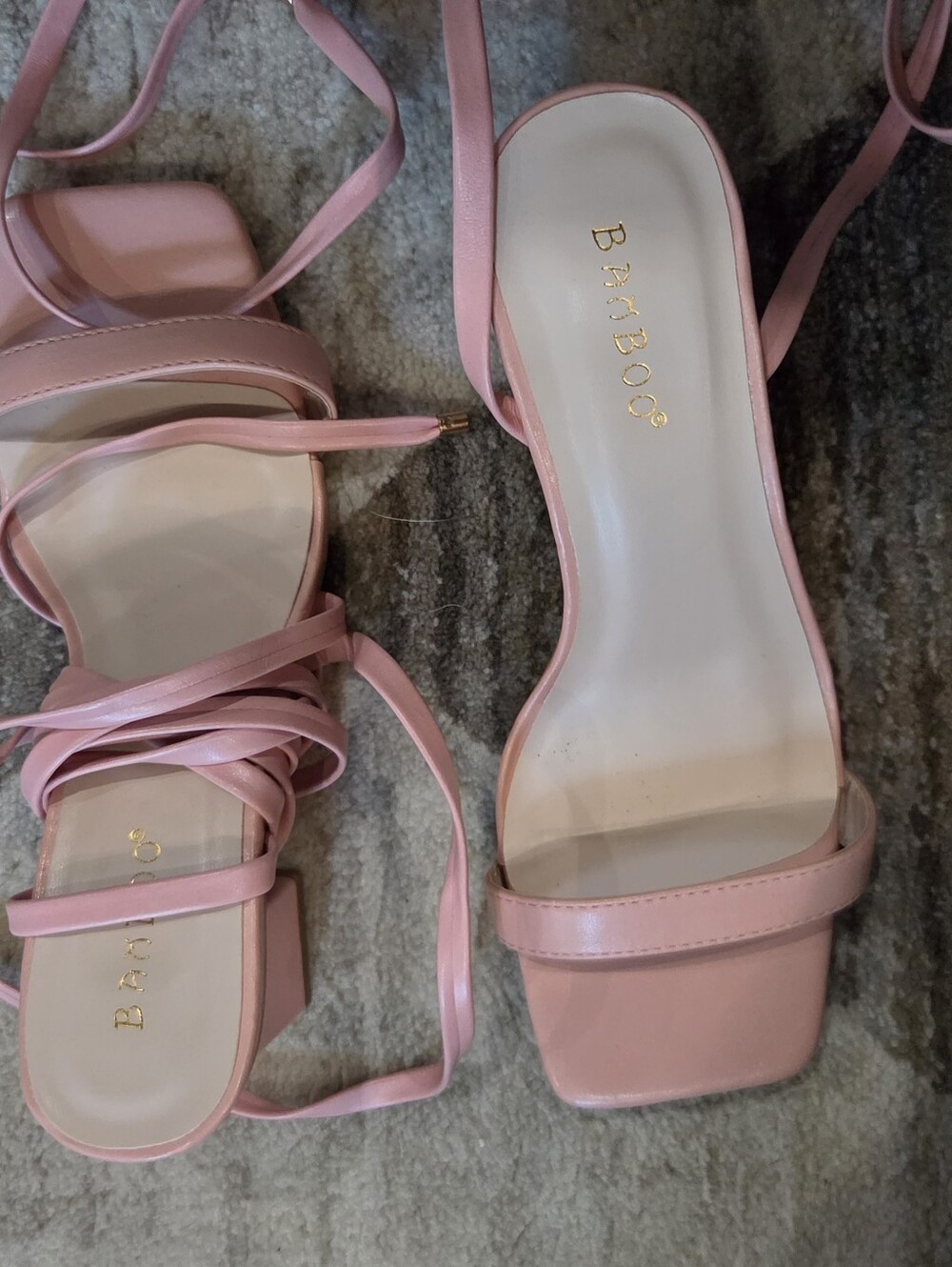 BAMBOO Blush Pink Strappy Square-Toe Wrap Heels